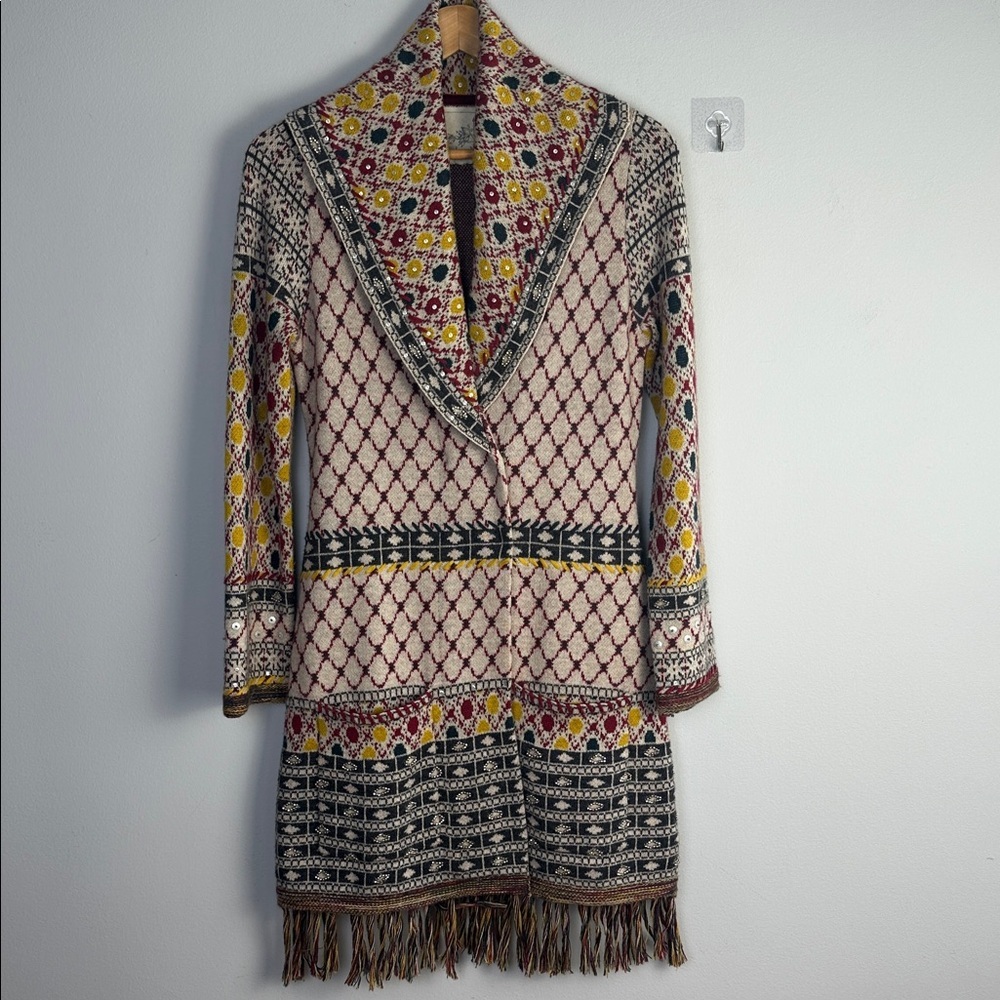 Anthropologie Angel of the North Satpura Sweater Coat Small Wool Beaded Bohemian - Picture 8 of 16